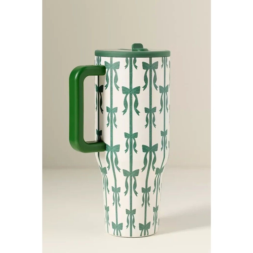 Anthropologie Hydrojug Tied With Joy 40 Oz Traveler Green Bows NEW!